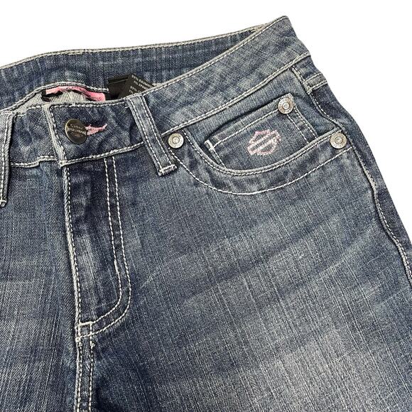 Harley Davidson Motorcycles Blue Jeans Size 4 Vintage Bling Sewn Biker Girl - Picture 5 of 11